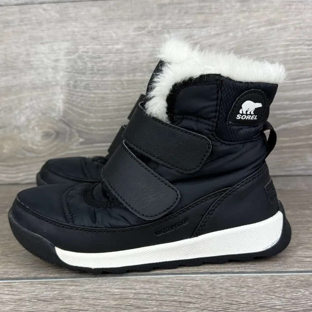 Sorel Whitney II Strap Warm Waterproof Little Girl Sz 13 Black White Winter Boot